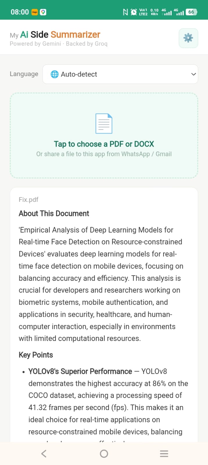Summary result in English for a research PDF about deep learning models for face detection